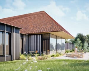 South view of lounge at New Surries, a paragraph 84 house in the High Weald National Landscape by Hawkes Architecture Ltd