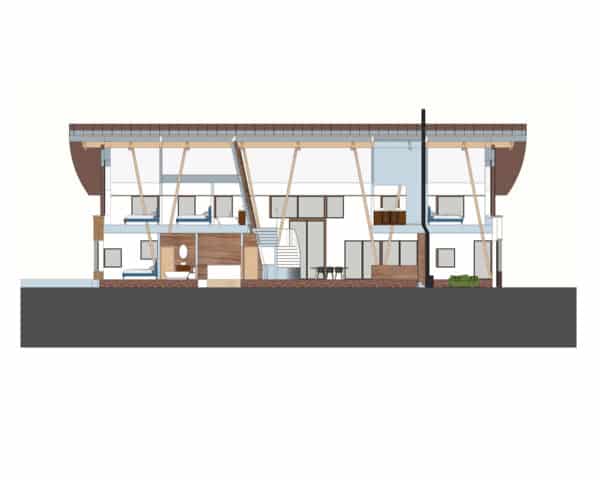 Cross section of The Linhay, a Para 80 energy efficient passive house. Another grand design by Hawkes Architecture.