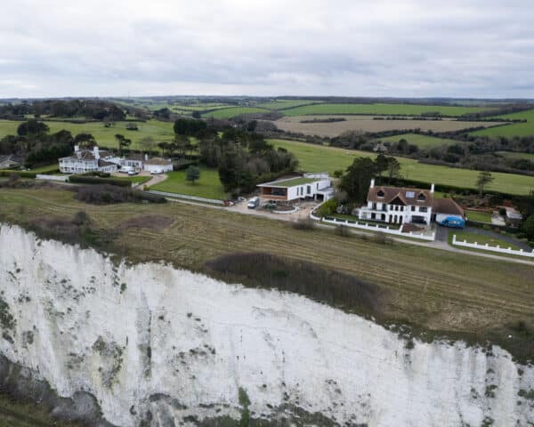 Aerial view of Cliff Top House, a Para 80 (formerly Para 55), energy efficient passive house. Another grand design by Hawkes Architecture.