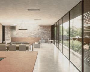 The open plan kitchen and dining room at Tunwold, a Para 84, energy efficient passive house. Another grand design by Hawkes Architecture.