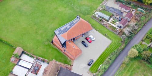 Aerial view of Canon Orchard. A Para 79 energy efficient passive house. Another grand design by Hawkes Architecture.