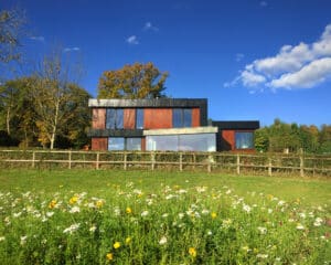 Meadow view at Meadow View, a PPS 7 energy efficient passive house. Another grand design by Hawkes Architecture.