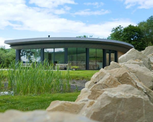 Cock and hen topped wall at Headlands, a Para 55, energy efficient passive house. Another grand design by Hawkes Architecture.