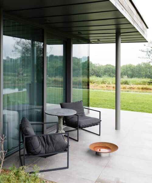 Outside seating area at View Point, a Para 55 energy efficient passive house. Another grand design by Hawkes Architecture.