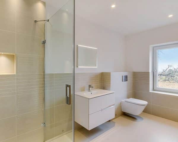 The bathroom at Headlands, a Para 55, energy efficient passive house. Another grand design by Hawkes Architecture.