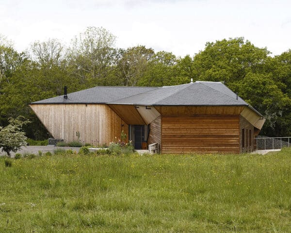 Side elevation at Brooks Barn, a Para 84 energy efficient passive house. Another grand design by Hawkes Architecture.