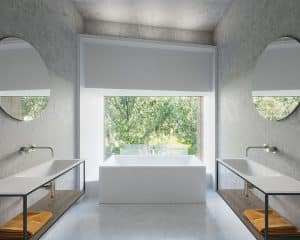 The bathroom at Tree House, a Para 55 energy efficient passive house. Another grand design by Hawkes Architecture.