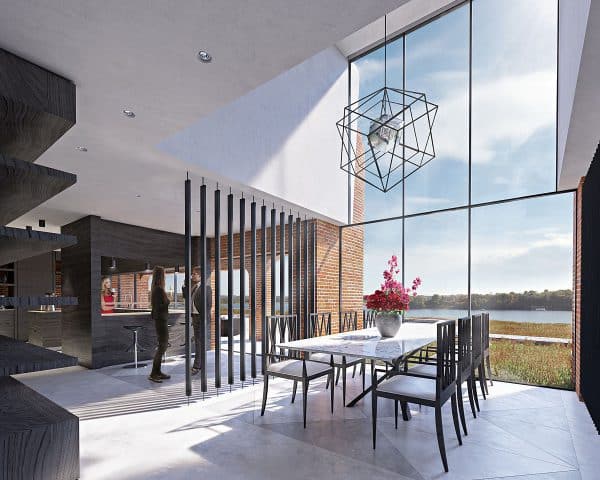 The dinning room at Waterside, a replacement dwelling designed by Hawkes Architecture.