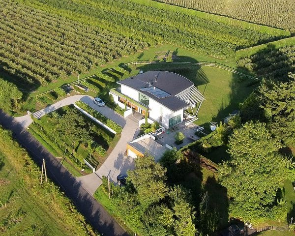 Aerial view of Wings, a PPS7 energy efficient passive house. Another grand design by Hawkes Architecture.