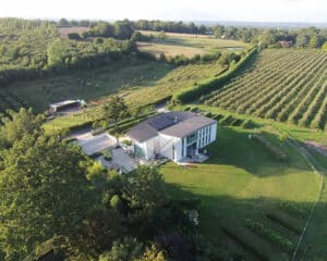 Drone view of Wings, a PPS7 energy efficient passive house. Another grand design by Hawkes Architecture.