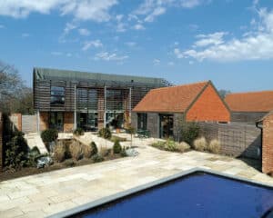 The courtyard at Echo Barn, a Para 55 energy efficient passive house. Another grand design by Hawkes Architecture.