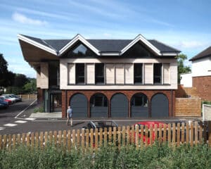 St Faith's Centre facade, a low energy new build, designed by Hawkes Architecture.