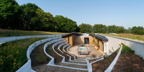 Top of courtyard at Bigbury Hollow, a PPS 7 energy efficient passive house. Another grand design by Hawkes Architecture.