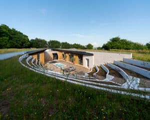 Top of courtyard at Bigbury Hollow, a PPS 7 energy efficient passive house. Another grand design by Hawkes Architecture.