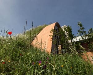 Timbrel vaulted arch & living roof at Crossway, a PPS 7, energy efficient Passivhaus. Designed by Hawkes Architecture and featured on Channel 4's Grand Designs.