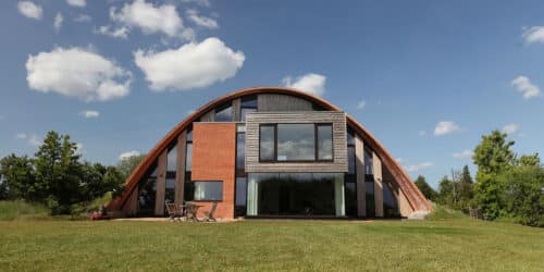 South elevation of Crossway, a PPS 7, energy efficient Passivhaus. Designed by Hawkes Architecture and featured on Channel 4's Grand Designs.