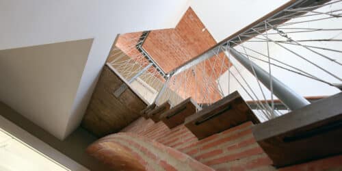 Timbrel vaulted staircase at Crossway, a PPS 7, energy efficient Passivhaus. Designed by Hawkes Architecture and featured on Channel 4's Grand Designs.