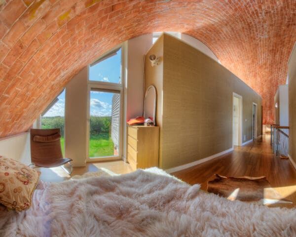 View from guest bed at Crossway, a PPS 7, energy efficient Passivhaus. Designed by Hawkes Architecture and featured on Channel 4's Grand Designs.