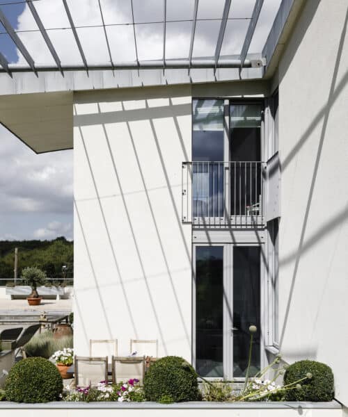 Exterior detail of the side elevation at Wings, a PPS7 energy efficient passive house. Another grand design by Hawkes Architecture.