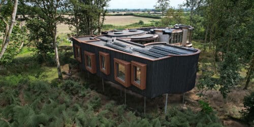 Side elevation of Tree House, a Para 55 energy efficient passive house. Another grand design by Hawkes Architecture.