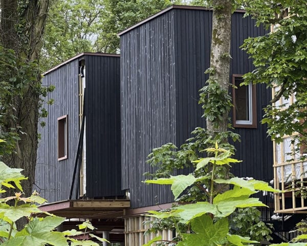 Exterior detail of the cladding at Tree House, a Para 55 energy efficient passive house. Another grand design by Hawkes Architecture.