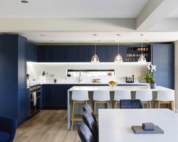 Kitchen window at Whitsunden Oast, a contemporary extension & barn conversion designed by Hawkes Architecture.