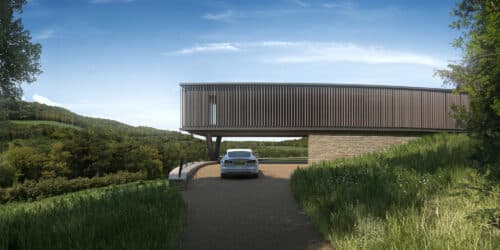 The arrival to Lilley Brook, a Para 84, energy efficient passive house. Another grand design by Hawkes Architecture.