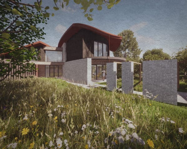 Side elevation of The Glades, a Para 84 energy efficient passive house. Another grand design by Hawkes Architecture.