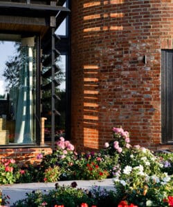 Exterior detail of the material used at Whitsunden Oast, a contemporary extension & barn conversion designed by Hawkes Architecture.