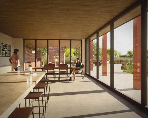 Render of the Kitchen at Flybarn farm, a Para 84 energy efficient passive house. Another grand design by Hawkes Architecture.