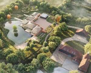 Aerial render of a new Para 84 house in Kent. A Para 84 energy efficient passive house. Another grand design by Hawkes Architecture.