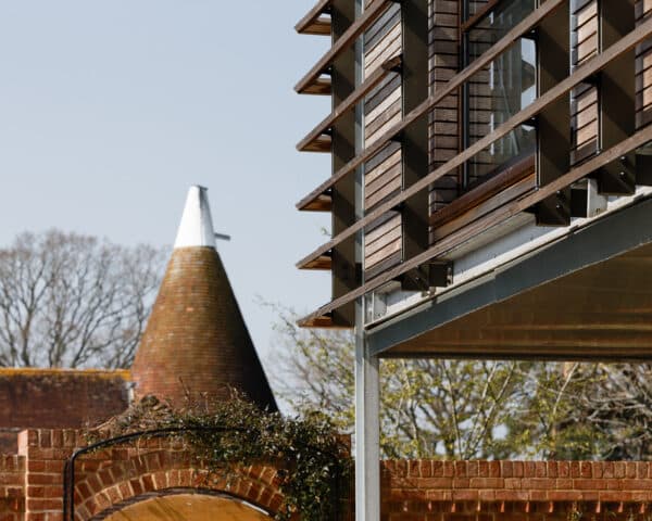 Exterior detail at Echo Barn, a Para 55 energy efficient passive house. Another grand design by Hawkes Architecture.