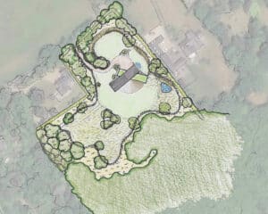 Sketch landscape masterplan for a new infill dwelling and enhanced landscape in the countryside