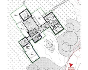 Ground floor plan in development for a new Paragraph 84 house in the Hampshire Downs