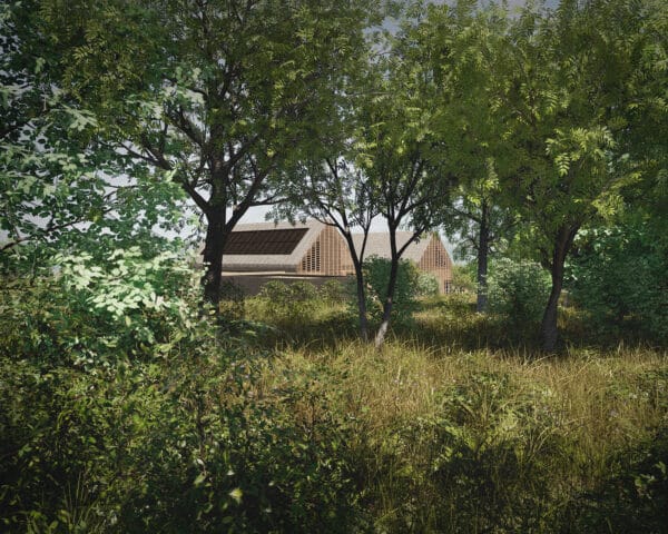 An elegant new Paragraph 84 house set against a woodland in an elevated position in the Hampshire Downs