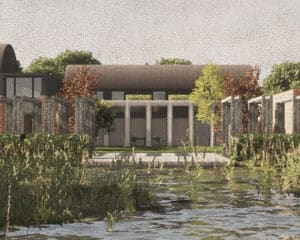 View across the pond at Friars Bourne, a Para 80, energy efficient passive house. Another grand design by Hawkes Architecture.