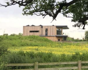 Side elevation at Furrows, a Para 55, energy efficient passive house. Another grand design by Hawkes Architecture.