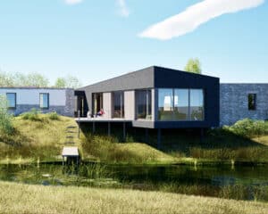 Living spaces of this para 84 house overlooking a pond in rural Devon. Another grand design by Hawkes Architecture.