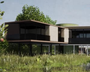 Back elevation at Romney Marsh, a Para 84 energy efficient passive house. Another grand design by Hawkes Architecture.