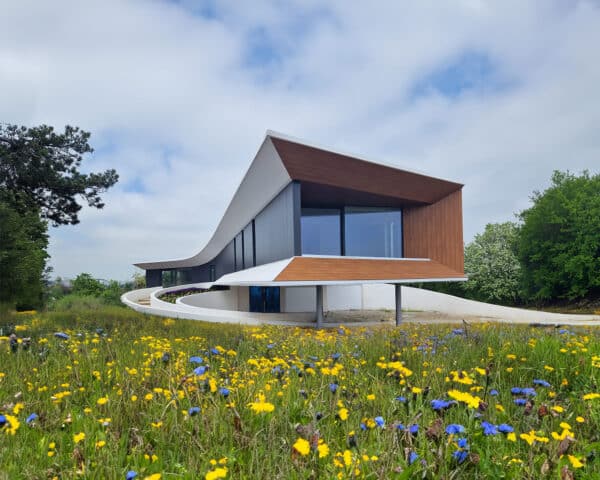 Side elevation of Cliff Top House, a Para 80 (formerly Para 55), energy efficient passive house. Another grand design by Hawkes Architecture.