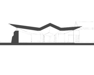 Section through central living space at Dales Mount Farm. A replacement farmstead transformation designed by Hawkes Architecture Ltd