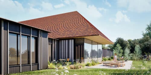 South view of lounge at New Surries, a paragraph 84 house in the High Weald National Landscape by Hawkes Architecture Ltd